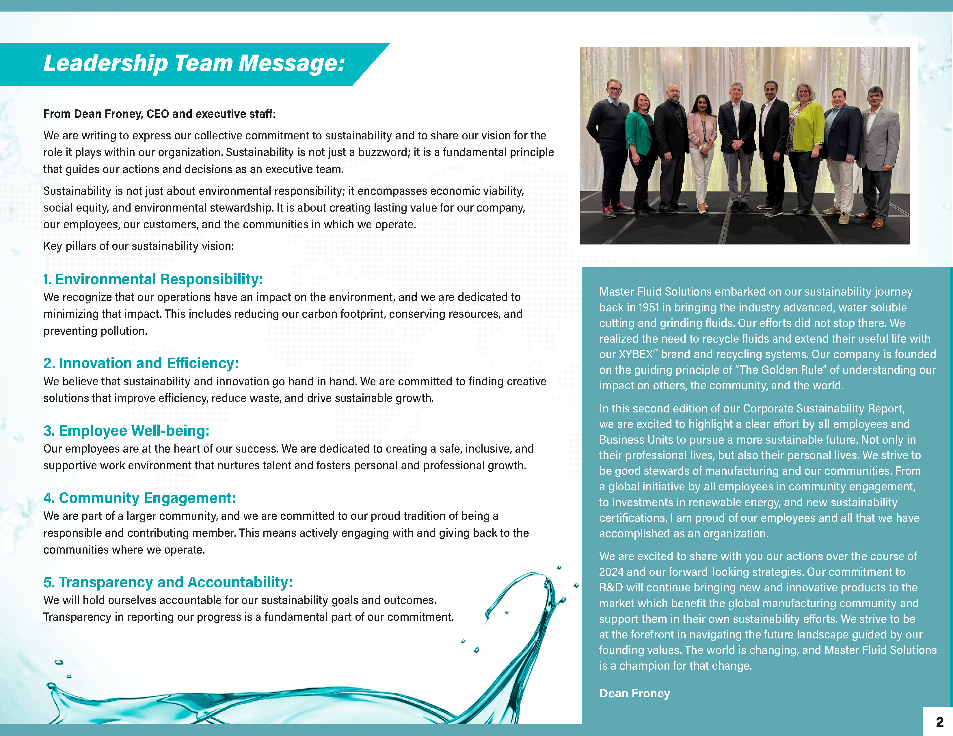 Sustainability Report - Leadership Team Message
