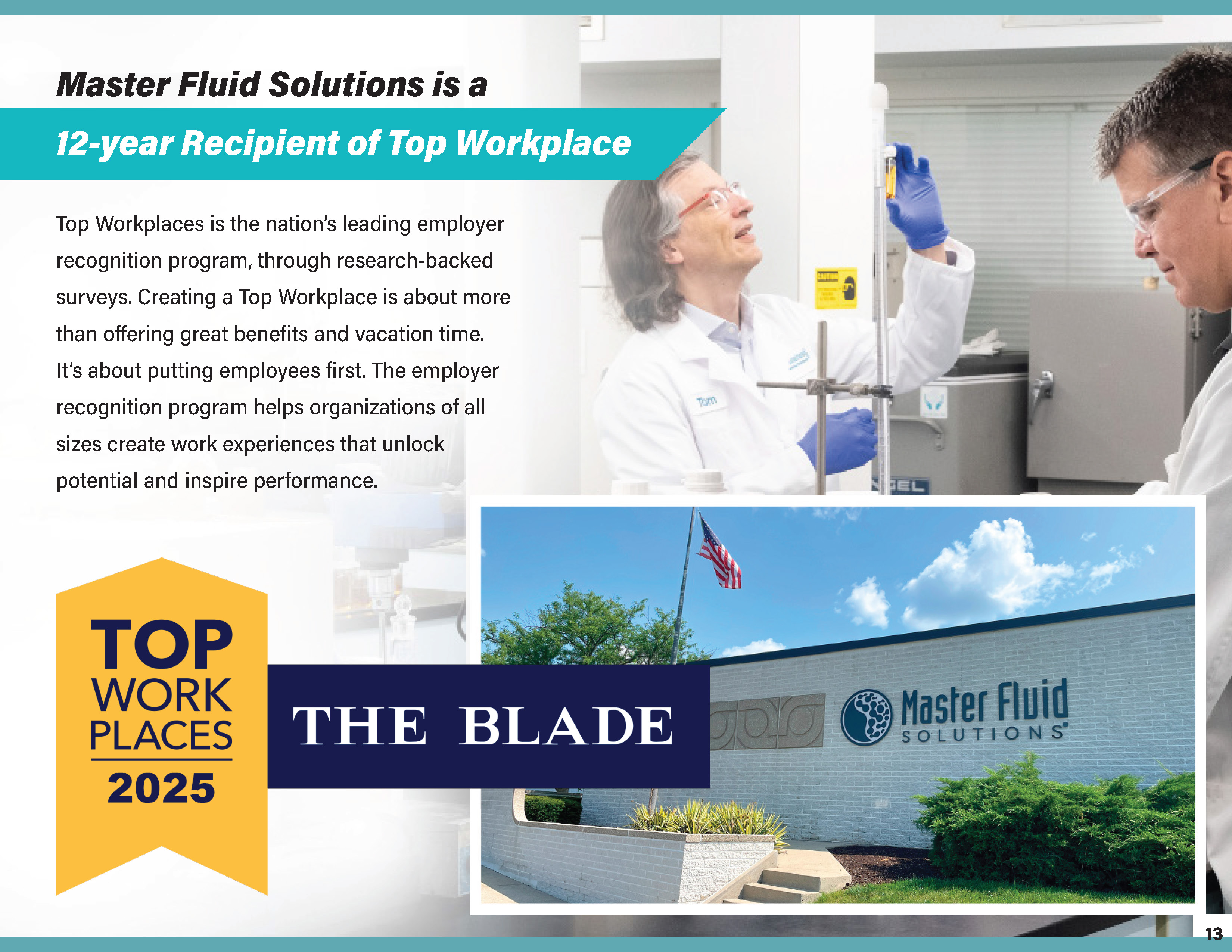 Sustainability Report - Master FLuid Solutions is a 11-year Recipient of Top Workplace