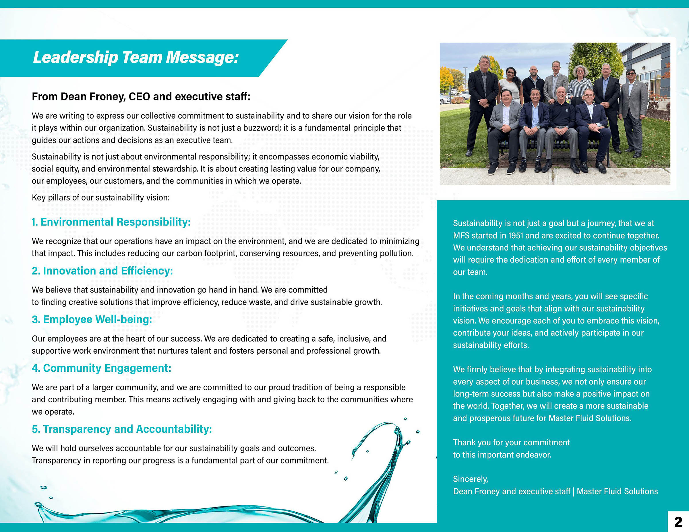 Sustainability Report - Leadership Team Message