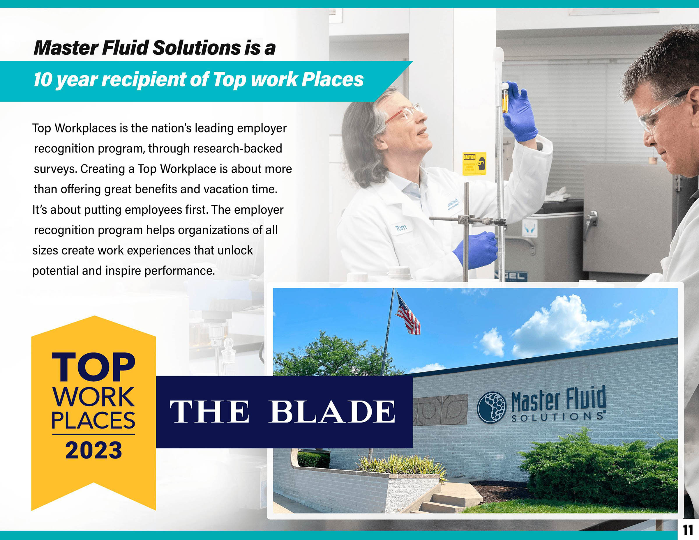 Sustainability Report - Master Fluid Solutions is a 10 year recipient of Top Work Places